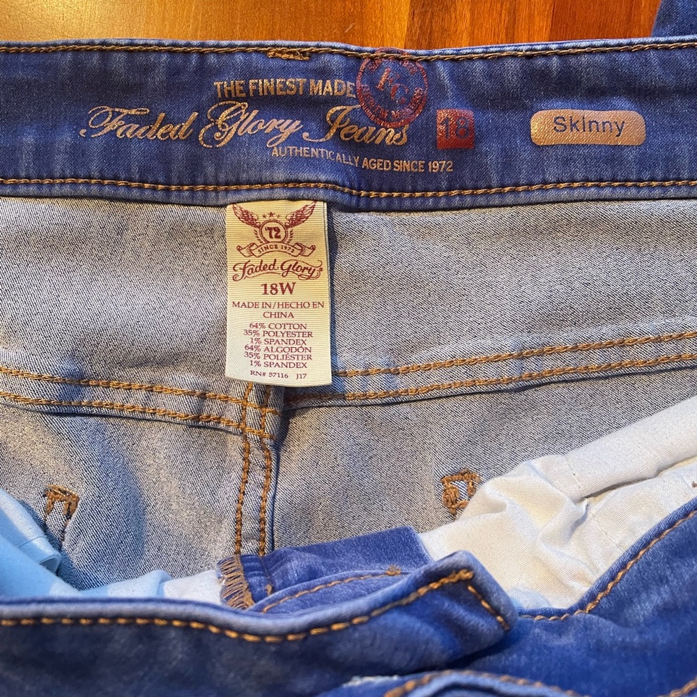Faded Glory Blue Skinny Jeans Faded Glory Finest Made plus Size 18W. EUC